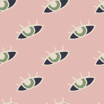 Naive seamless doodle pattern with eye ornament. Light pink background. Stock Illustration