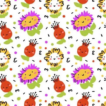 Naive seamless flowers seamless pattern Stock Illustration