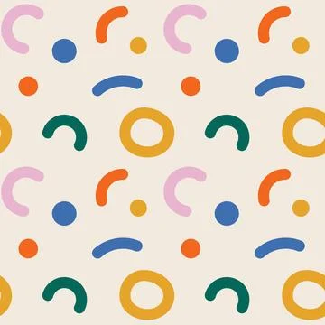 Naive seamless pattern with crazy colorful doodle lines on beige background Stock Illustration
