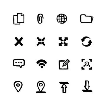 Naive style Web icon set. Web and mobile UI Doodle ink style Set of icons Stock-Illustration