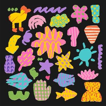 Naive torn paper sticky notes summer life set, colorful childlike cutout shapes Stock Illustration