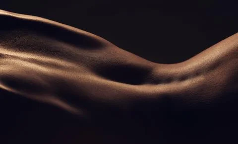 Naked back skin, silhouette and dark aesthetic with health, shadow and creative Stock Photos