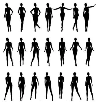Naked Female Silhouette Fashion Model Pose Set Stock Illustration