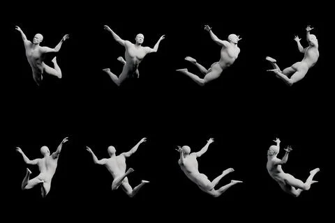 Naked figure falling in studio grid Stock Illustration