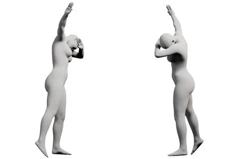 Naked figure model in contemplative pose multiview collage Illustrazione stock