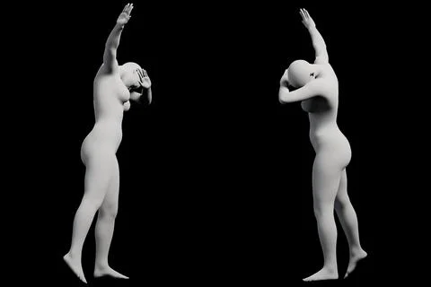 Naked figure model in contemplative pose multiview collage Stock Illustration
