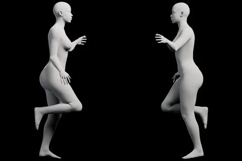 Naked figure model running multiview collage Stock Illustration