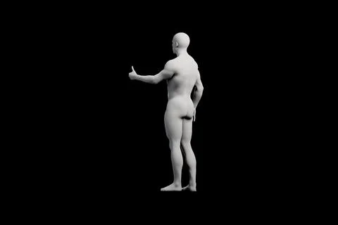 Naked man gesturing confidently in black studio Stock Illustration