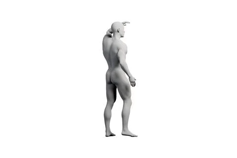 Naked man in left back three-quarter view against white studio Stock Illustration