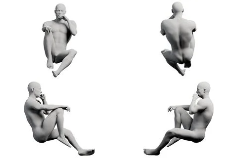 Naked man sitting contemplatively in studio Stock Illustration