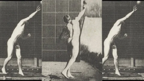 Naked Man Throwing Shot Put Ball Vintage 库存影片 120056165