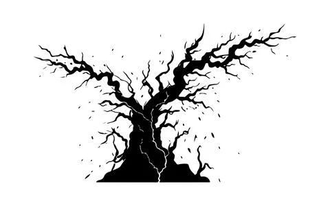 Naked trees silhouettes set Leafless Tree, Dead Tree, Trunk Branches drawn .. 스톡 일러스트