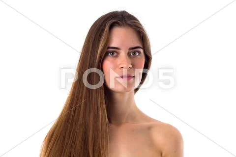 Naked woman with long hair Stock Photos