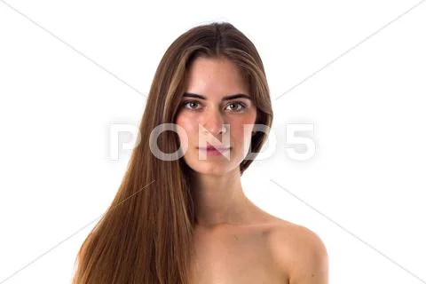 Naked woman with long hair Stock Photos