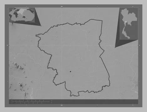 Nakhon Pathom, Thailand. Grayscale elevation map with lakes and rivers Illustrazione stock
