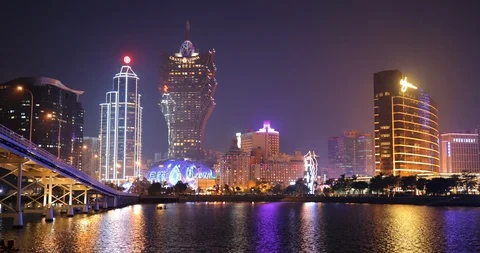 Nam Van Lake Macau- 22 January 2019: Macau city at night Stock Footage 101765219