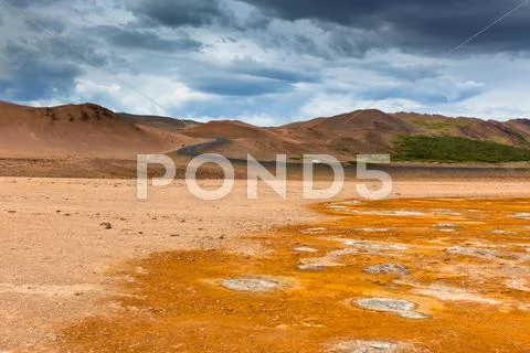 Namafjall, a geothermal area with sulfur fields in iceland Stock Photos