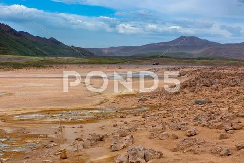Namafjall, a geothermal area with sulfur fields in iceland Stock Photos