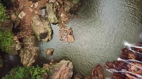 Namaung waterfall landscape on koh samui in Thailand and figure man Stock Footage 143611019