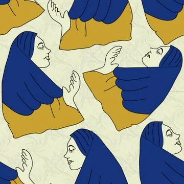 Namaz pose lady seamless pattern work Stock Illustration