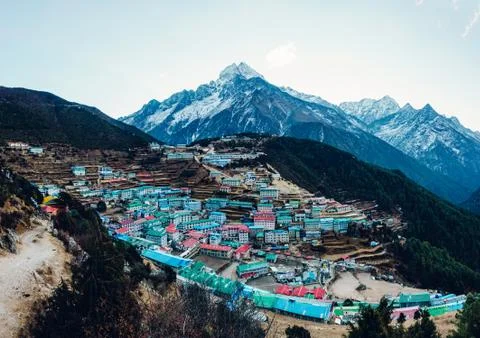 Namche Bazaar in Nepal Stockfoto's