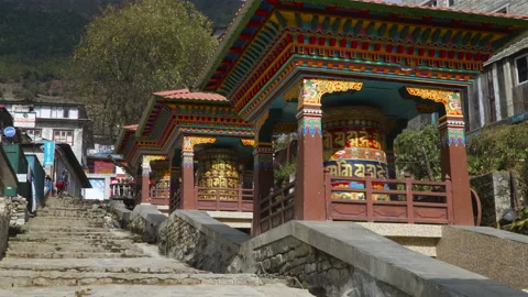 Namche Bazaar typical village view Stock Footage 228592044
