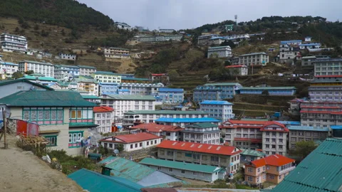 Namche Bazaar typical village view Stock Footage 228592928