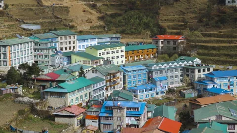 Namche Bazaar typical village view Stock Footage 228594568