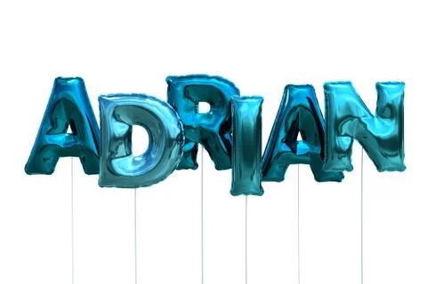 Name adrian made of blue inflatable balloons isolated on white background Stock Illustration
