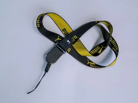 Name badge on a string isolated on white background Foto stock