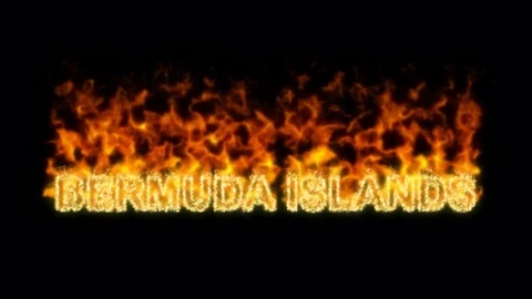 Name BERMUDA ISLANDS flares up and burns out. Alpha channel. Transparency Stock Footage