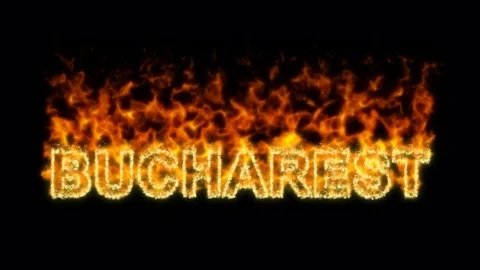 Name BUCHAREST flares up and burns out. Alpha channel. Transparency Stock Footage
