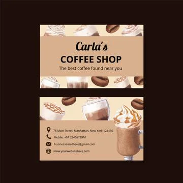 Name card template with coffee concept watercolor illustration Ilustración de archivo