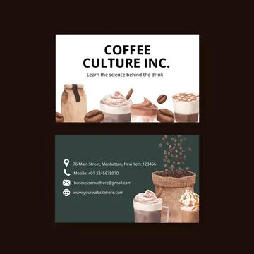 Name card template with coffee concept watercolor illustration Ilustración de archivo