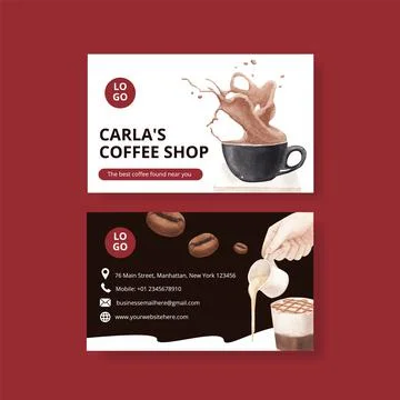Name card template with coffee concept watercolor illustration Ilustración de archivo