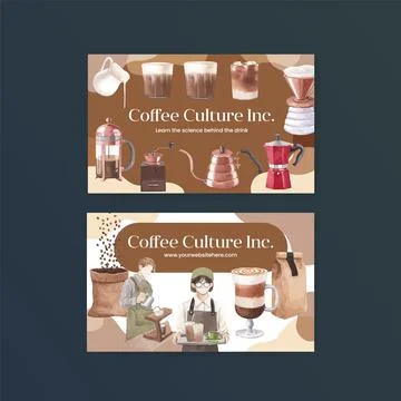 Name card template with coffee concept watercolor illustration Ilustración de archivo