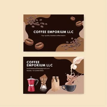 Name card template with coffee concept watercolor illustration Stock Illustration