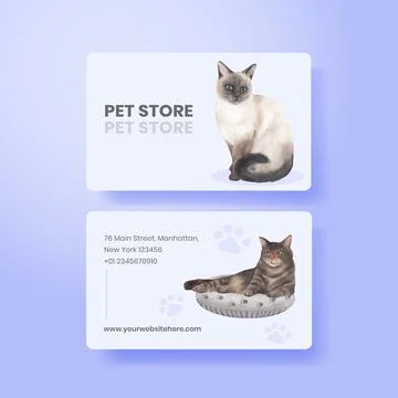 Name card template with cute cat concept watercolor illustration Stock Illustration