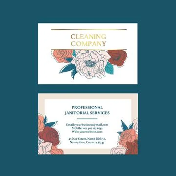Name card template with spring line art concept design watercolor illustratio Stock Illustration