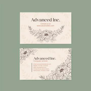 Name card template with spring line art concept design watercolor illustratio Ilustración de archivo