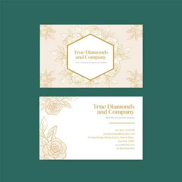 Name card template with spring line art concept design watercolor illustratio Stock Illustration