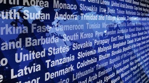 Name countries of world and explore their diversity with world map breaking Stock Footage 271134149