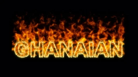 Name GHANAIAN flares up and burns out. Alpha channel. Transparency Stock Footage