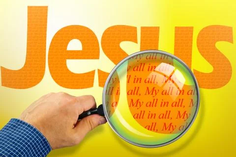 The name JESUS under observation with magnifying glass Stock Illustration