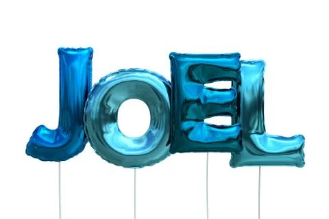Name joel made of blue inflatable balloons isolated on white background Stock Illustration