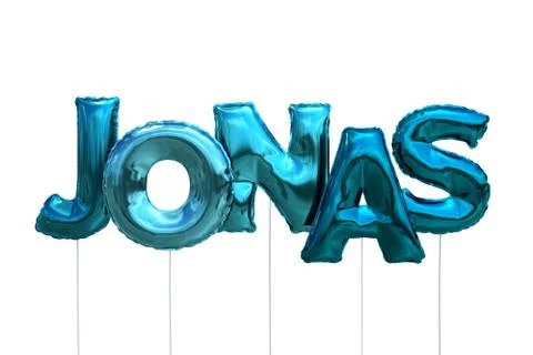 Name jonas made of blue inflatable balloons isolated on white background Stock Illustration