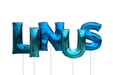 Name linus made of blue inflatable balloons isolated on white background Stock Illustration