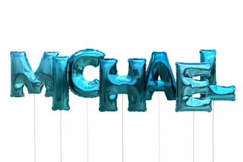 Name michael made of blue inflatable balloons isolated on white background Stock Illustration