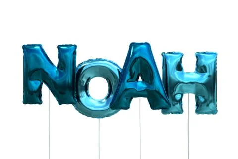Name noah made of blue inflatable balloons isolated on white background Stock Illustration