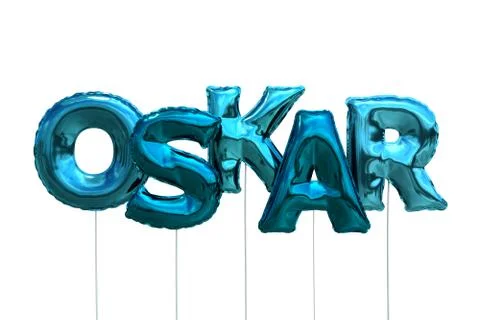 Name oskar made of blue inflatable balloons isolated on white background Stock Illustration